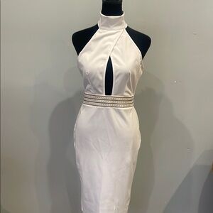 Elegant White Halter Dress with cutout detail small
